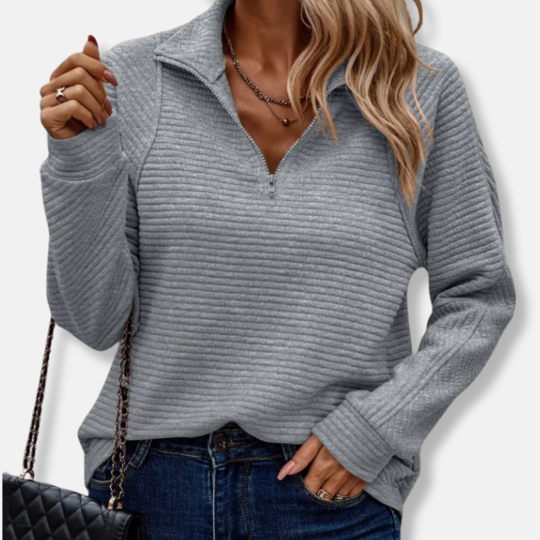 Women's relaxed fit pullover sweater stand collar half-zip cozy knit casual style