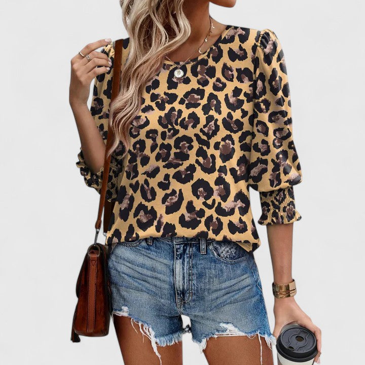Harper | Women's Smocked Cuff 3/4 Sleeve Crew Neck Top