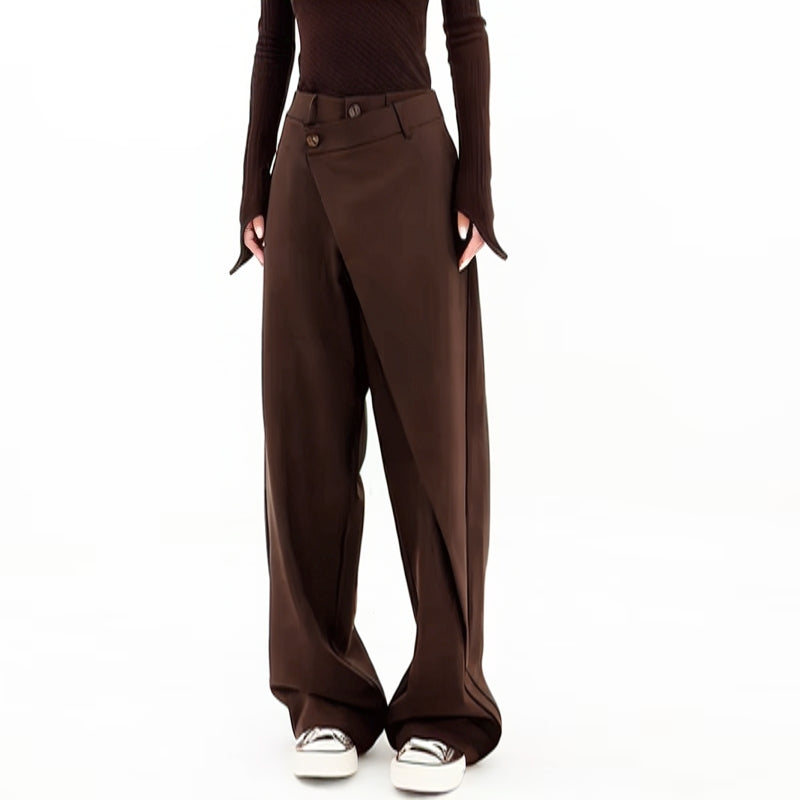 Wide-leg wrap pants asymmetric drape architectural lines bold tailored silhouette for women