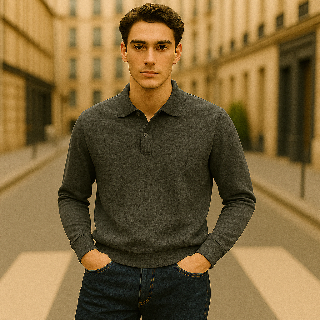 Men's casual long sleeve shirt tailored fit, clean lines, polished look for work or weekend