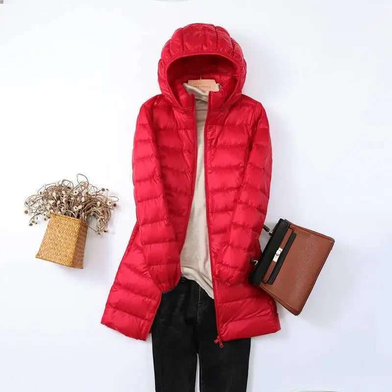 Women's packable puffer jacket with removable hood, lightweight insulated winter coat for outdoor wear