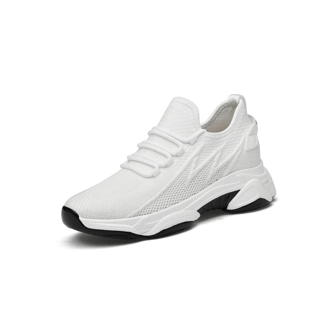 Lightweight white mesh slip-on sport sneakers with breathable upper and cushioned sole