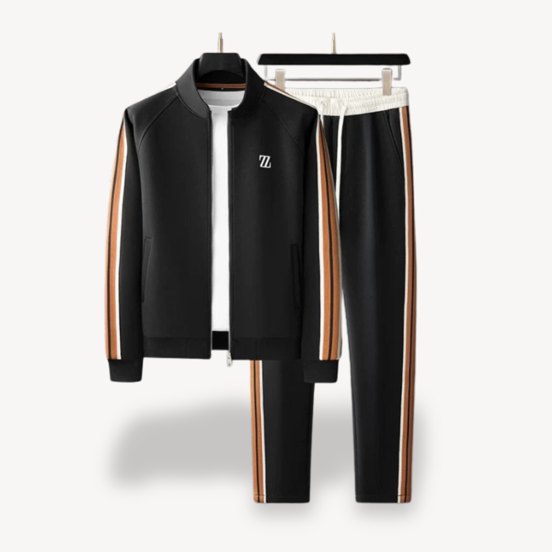 Men's slim fit gray zip jacket and drawstring pants training set breathable stretch fabric
