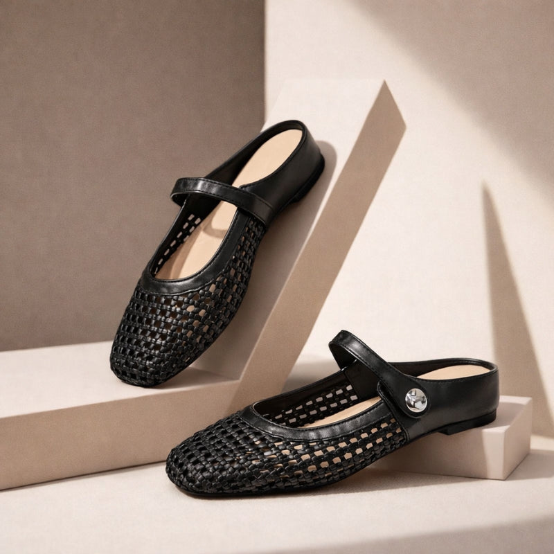 Goldie | Women's Mary Jane Mules Woven Flat Slip On Shoes