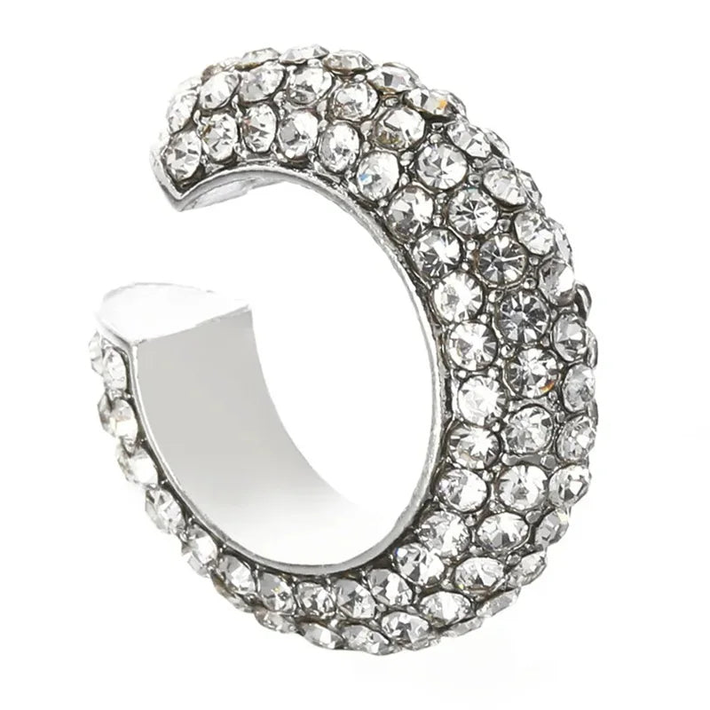 Gold silver halo pavé crystal ear cuff no piercing bold sparkle high-shine alloy chunky stones