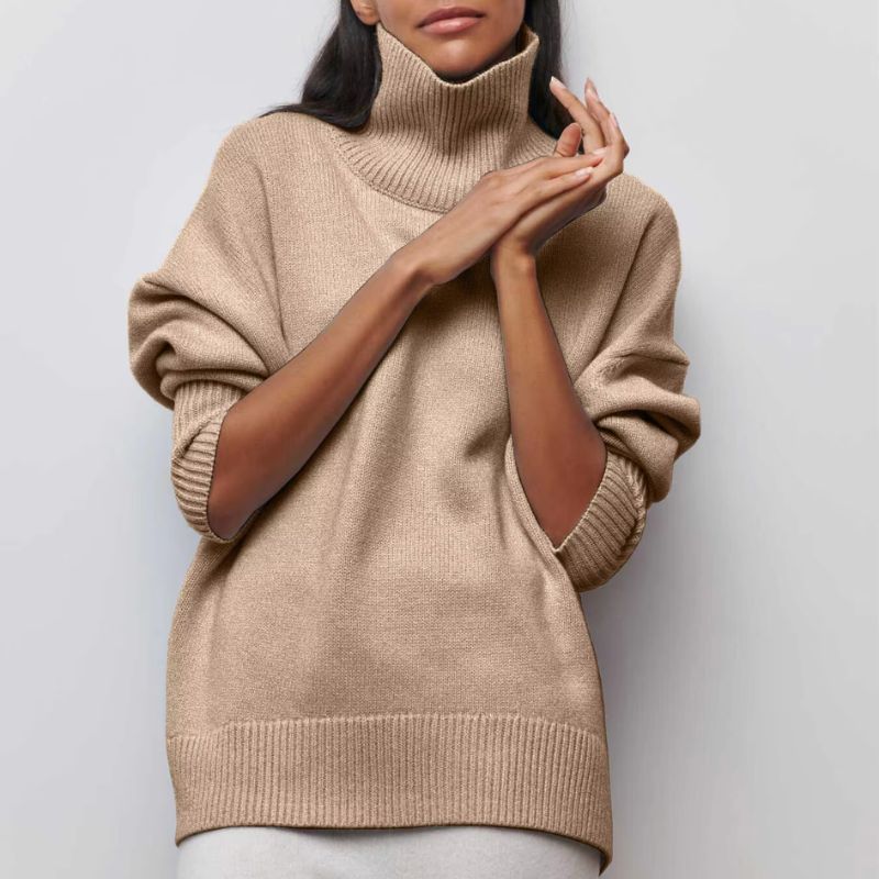 Women's ivory soft knit sweater high collar plush fine-knit texture cozy everyday essential