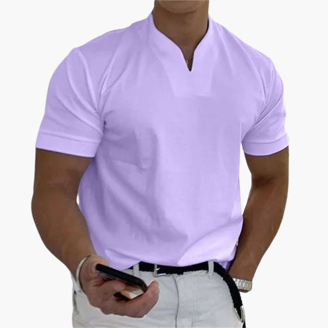 Men's slim fit short sleeve V-neck shirt, breathable moisture-wicking fabric for gym and summer