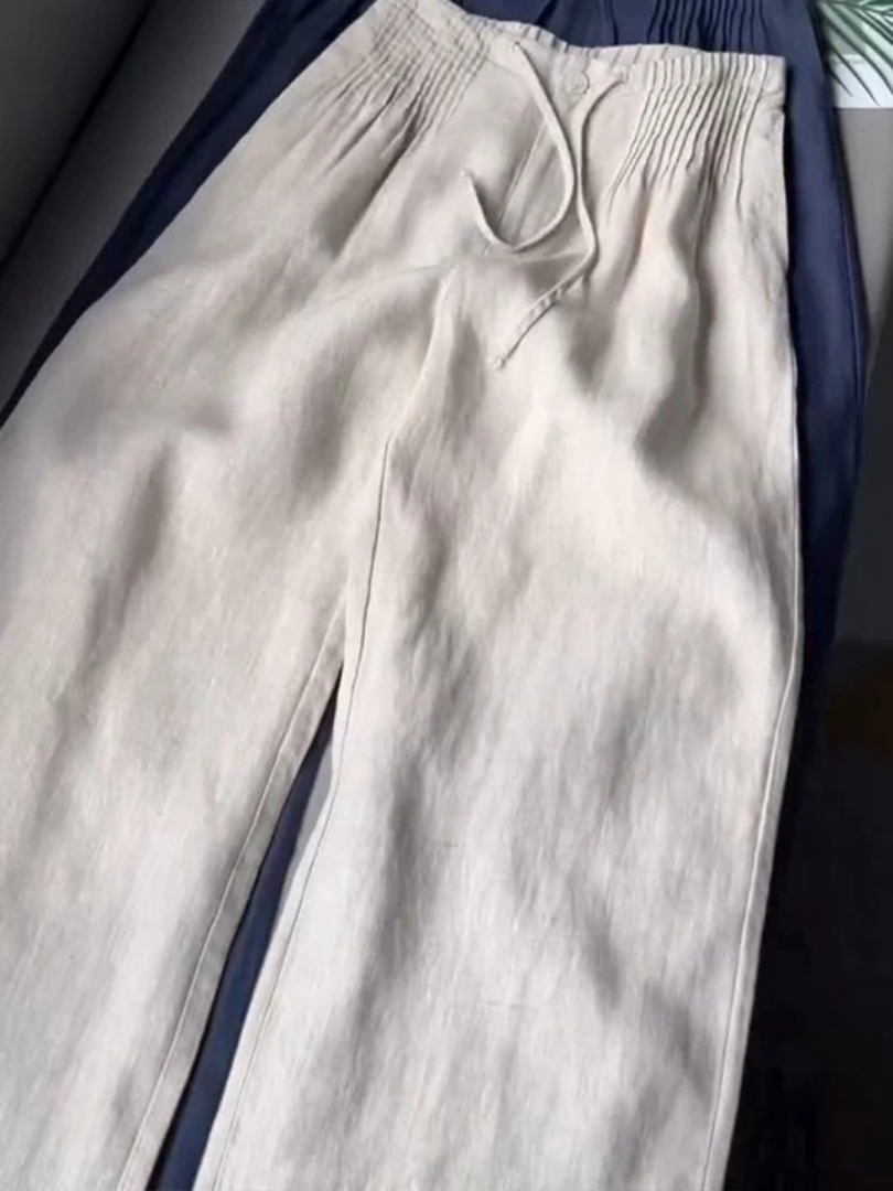 Women's wide-leg drawstring pants relaxed fit straight silhouette elastic waistband casual everyday style