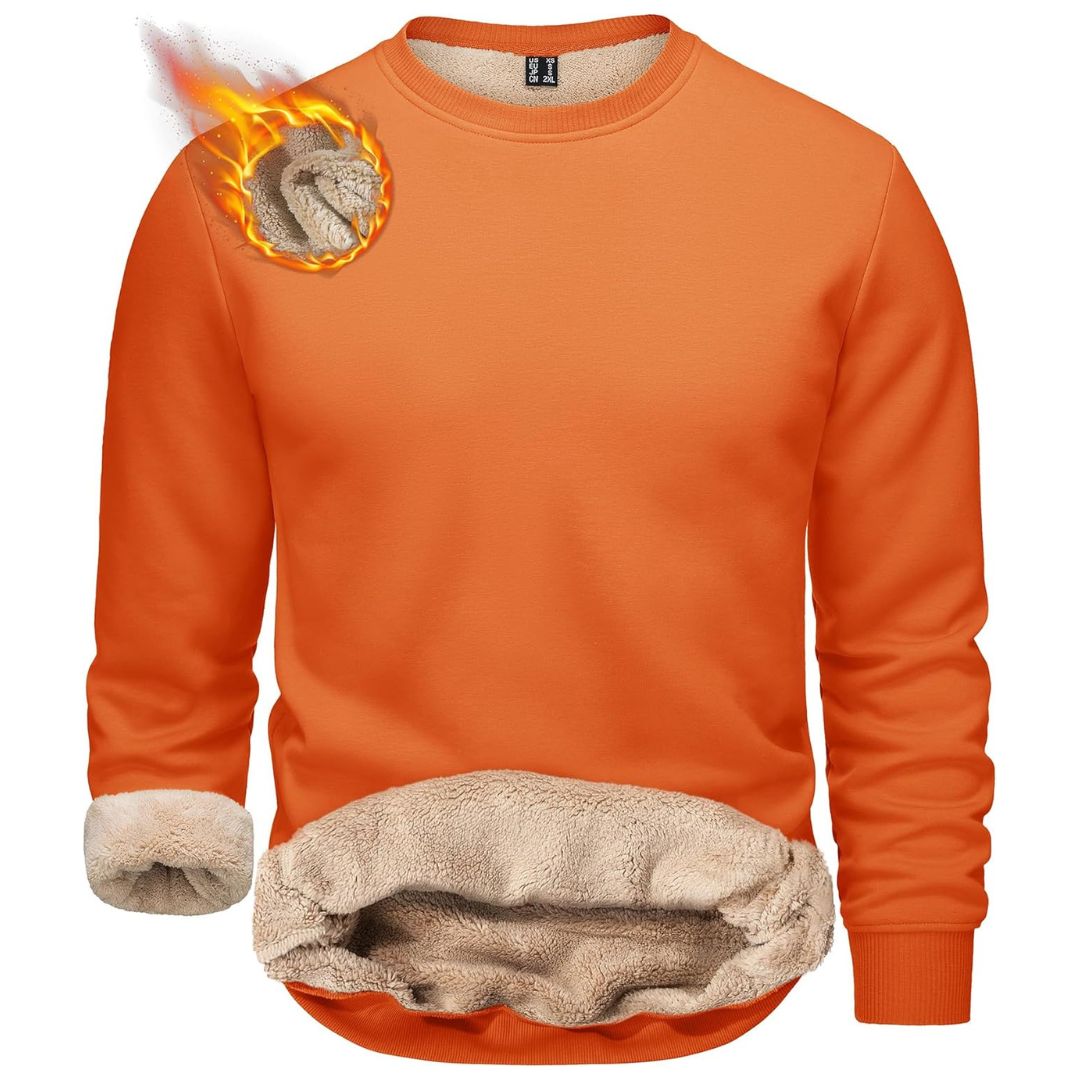 Men's heavyweight sherpa lined fleece pullover sweatshirt, windproof 100% cotton everyday comfort wear