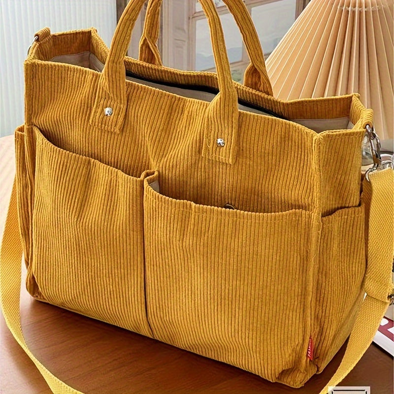 Women's multipurpose tote shoulder bag with adjustable strap and multiple front pockets for daily use