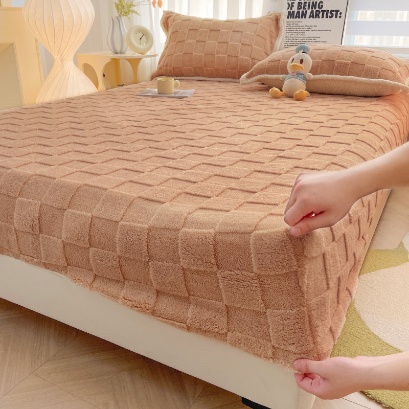 Milk velvet quilted fitted sheet diamond pattern plush cloud-soft texture for restful sleep