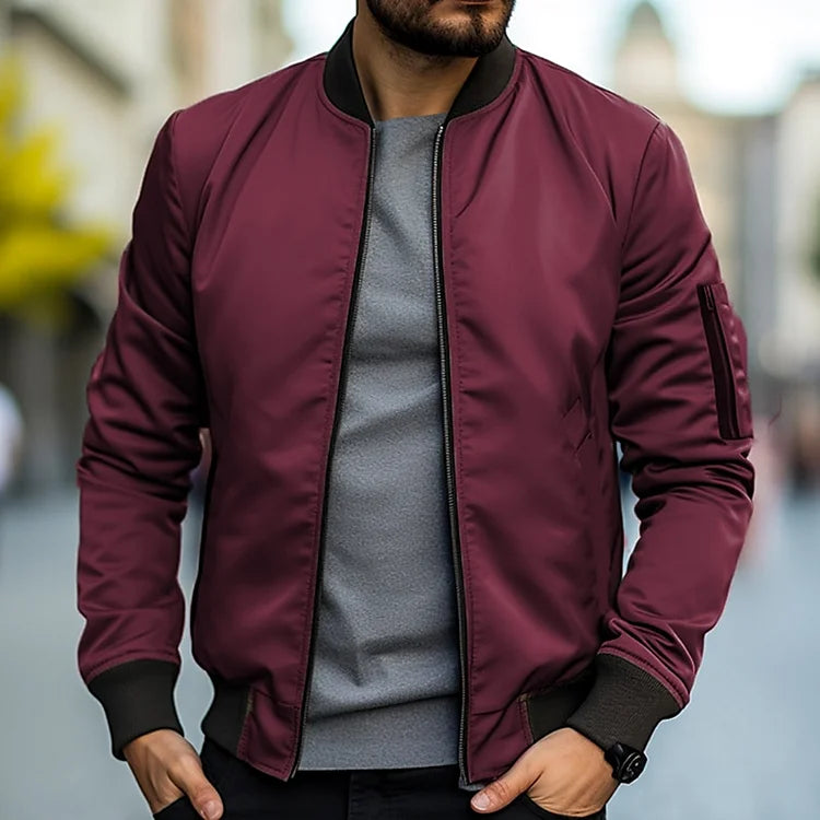 Men's relaxed fit bomber jacket with ribbed trims, versatile casual outerwear for effortless everyday styling