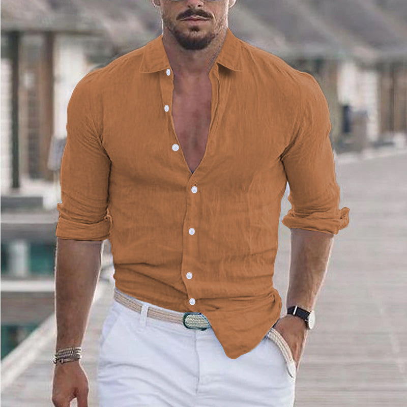 Finn men's light linen shirt spread collar relaxed modern cut breathable everyday elegant style