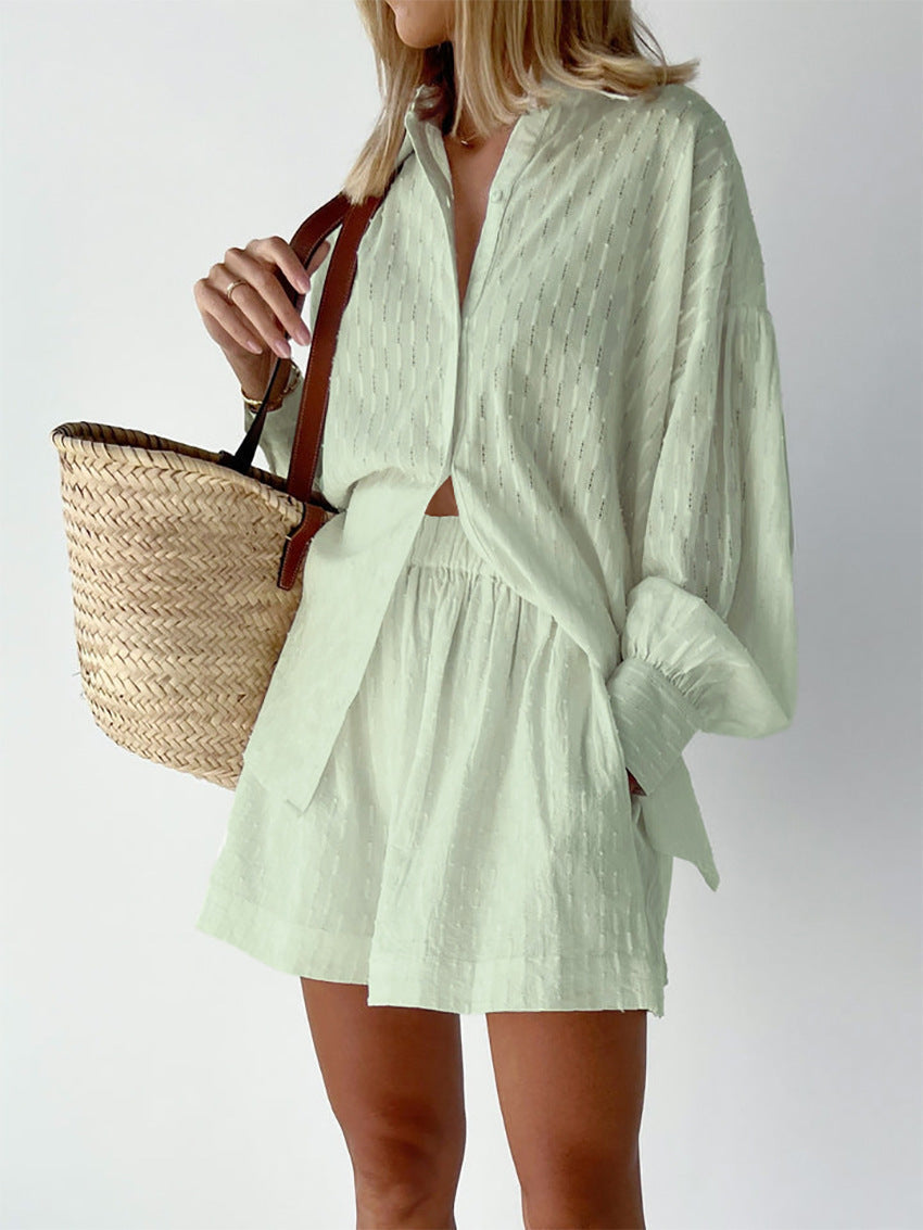 Women's cotton two-piece summer set, lightweight oversized casual travel outfit in neutral tones