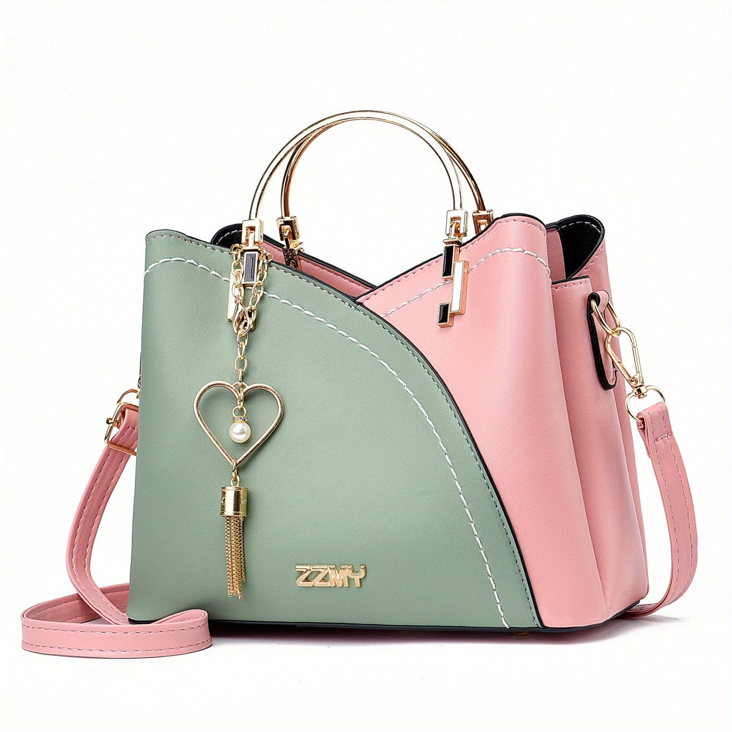 Women's color block structured tote crossbody bag with detachable strap, bold contrast design for everyday elegance
