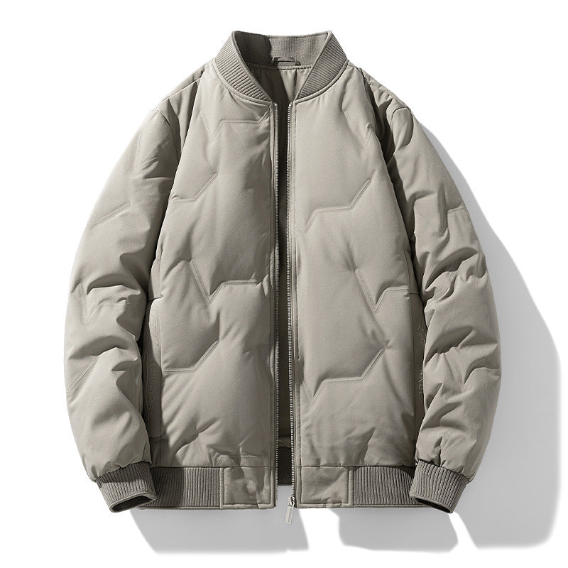 Men's down bomber jacket sporty casual full-zip lightweight insulation elastic cuffs everyday warmth