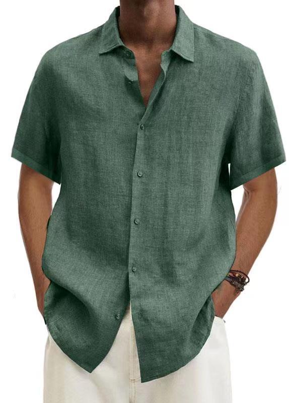 Men's solid color cotton V-neck shirt with Japanese-inspired minimalist design for modern style