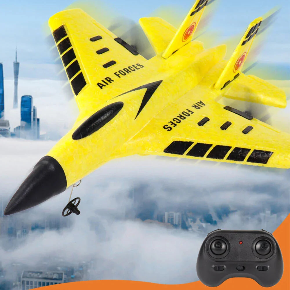 Avion de chasse RC RTF en mousse EPP avec gyroscope intégré et éclairage LED pour débutants - Jaune - Urbann-Vibe