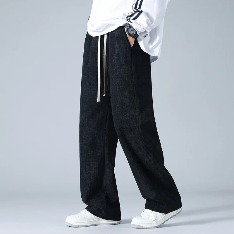 Men's relaxed fit ribbed drawstring waist pants abstract pattern casual comfort style