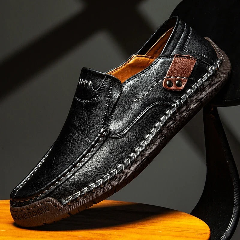 George men's brown moc toe slip-on loafers with cushioned insole, dress-casual style