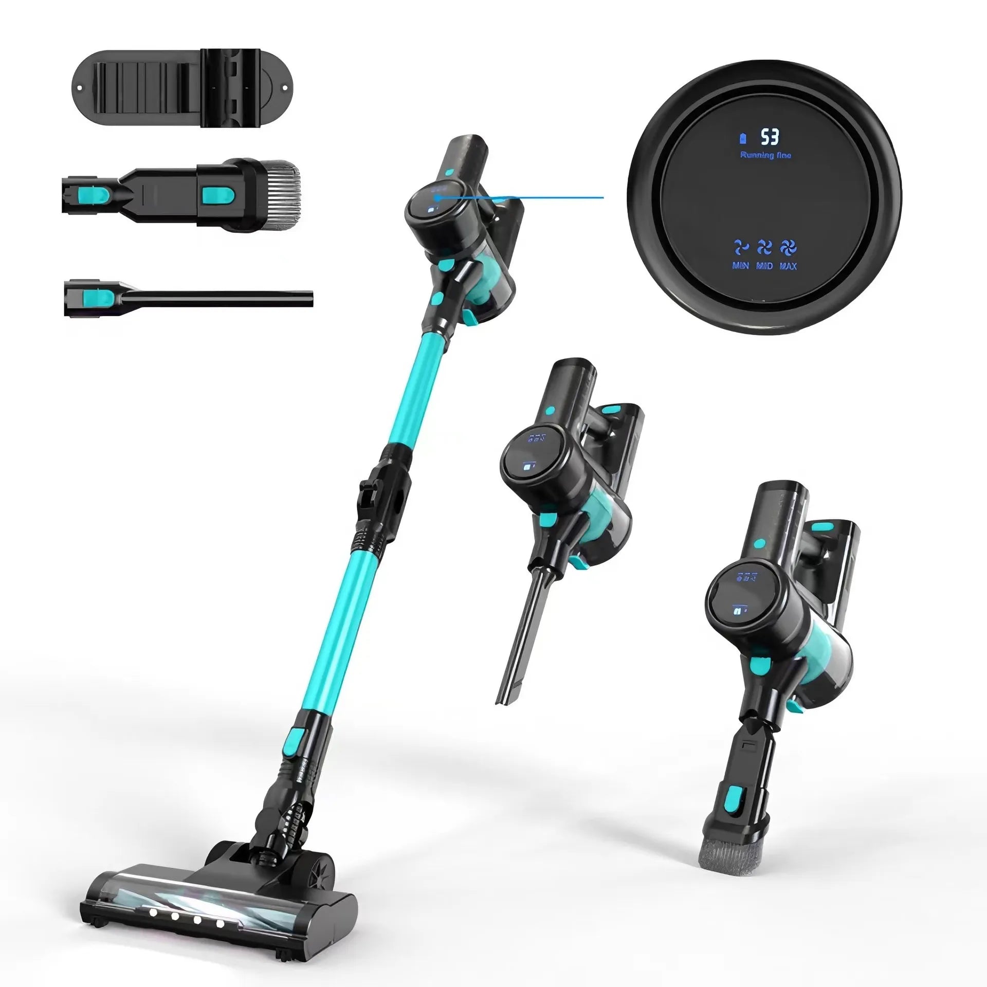 Cordless 6-in-1 stick vacuum with LED brush, 2200mAh battery, quiet motor, 40-min runtime