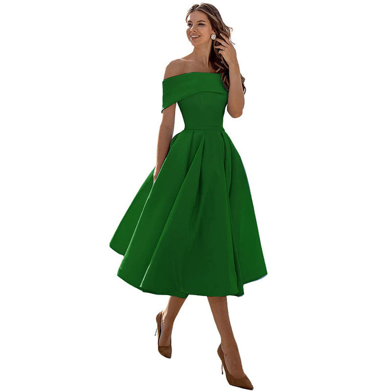 Women's black strapless evening dress flared silhouette lightweight fabric elegant summer wedding look
