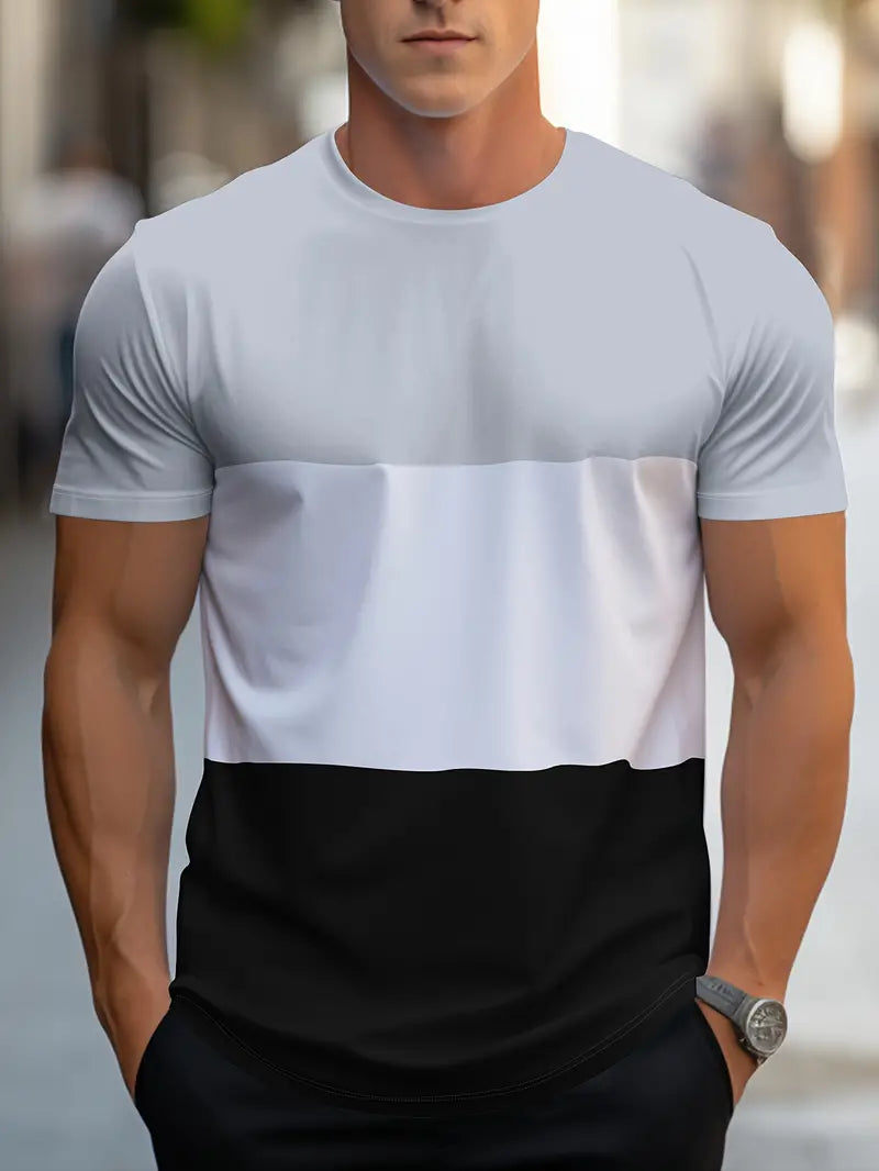 Men's color block tee vibrant multicolor lightweight breathable crewneck casual beach summer shirt