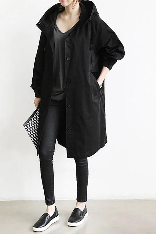 Women's oversized long raincoat water-repellent relaxed fit with side pockets all-weather style