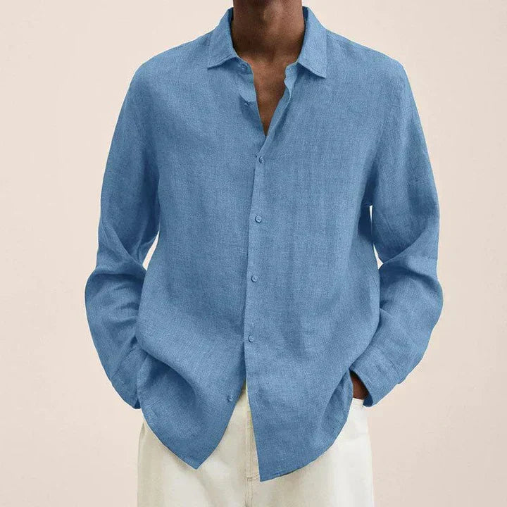 Men's lightweight linen shirt classic fit long sleeves breathable summer style everyday wear