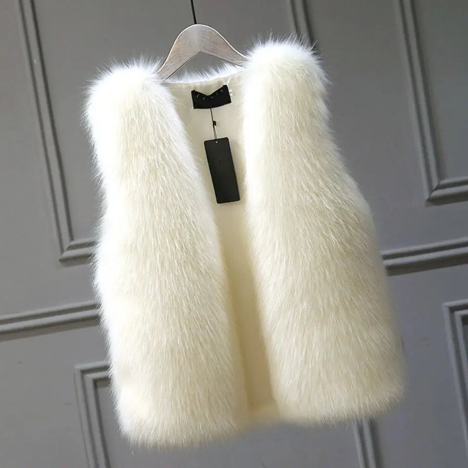 Women's faux fur vest in elegant winter style, sleeveless luxury outerwear with glamorous fur-look finish