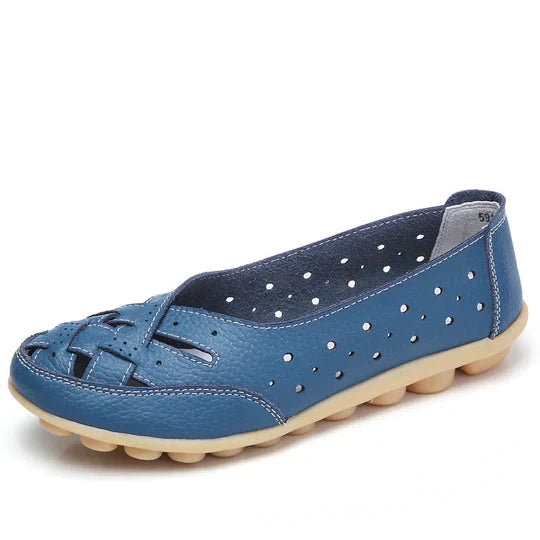 Women's black genuine leather ballet flats with cushioned insole for all-day everyday comfort