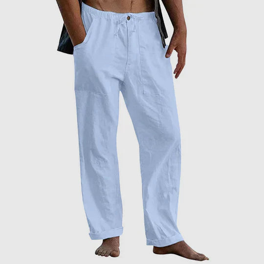 Women's relaxed-fit linen casual pants with drawstring waist, breathable lightweight fabric for warm days