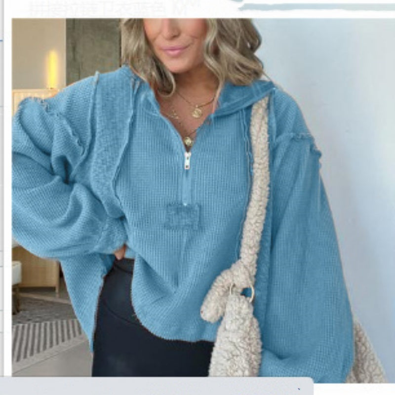Women's cozy knit sweater irregular hem long sleeve top in black apricot orange pink blue