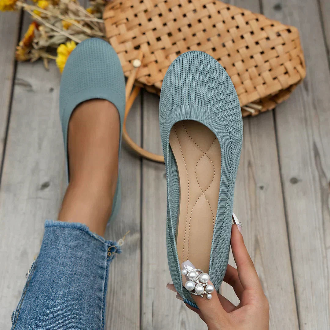 Women's breathable knit flats cozy slip-on house slippers with flexible snug fit for all-day comfort