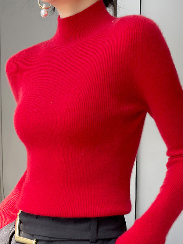 Women's elegant ribbed knit turtleneck sweater with flattering fit and high neck detail