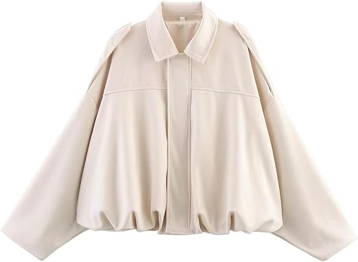 Women's oversized faux suede bomber jacket cropped lapel collar streetwear style