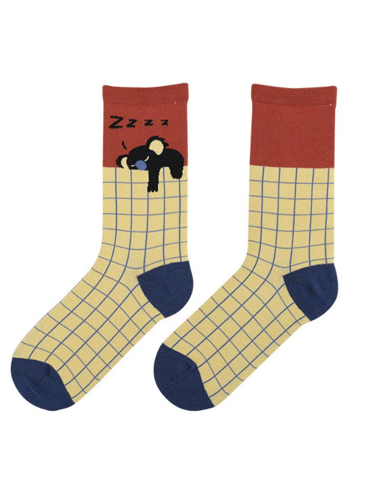 Colorful animal print crew socks soft breathable cotton blend one size fits kids adults