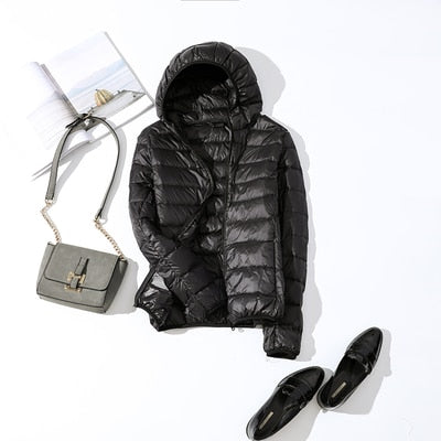Women's short quilted winter jacket zip-front warm casual coat hip-length lightweight layer