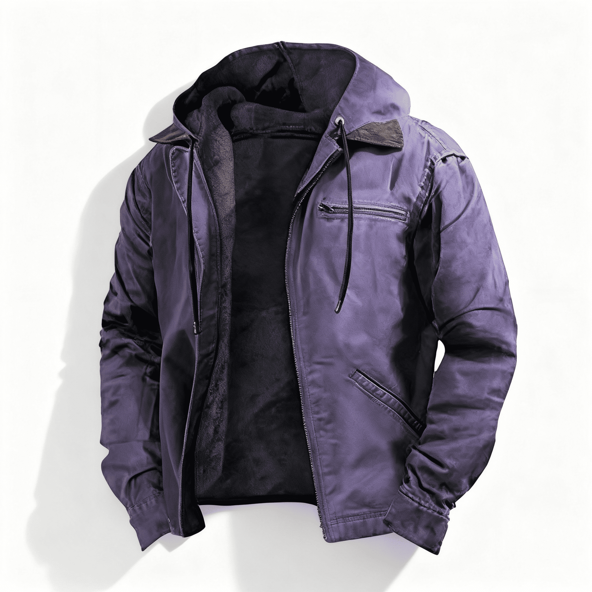 Men's olive green relaxed-fit hooded utility jacket with zip front and drawstring hood