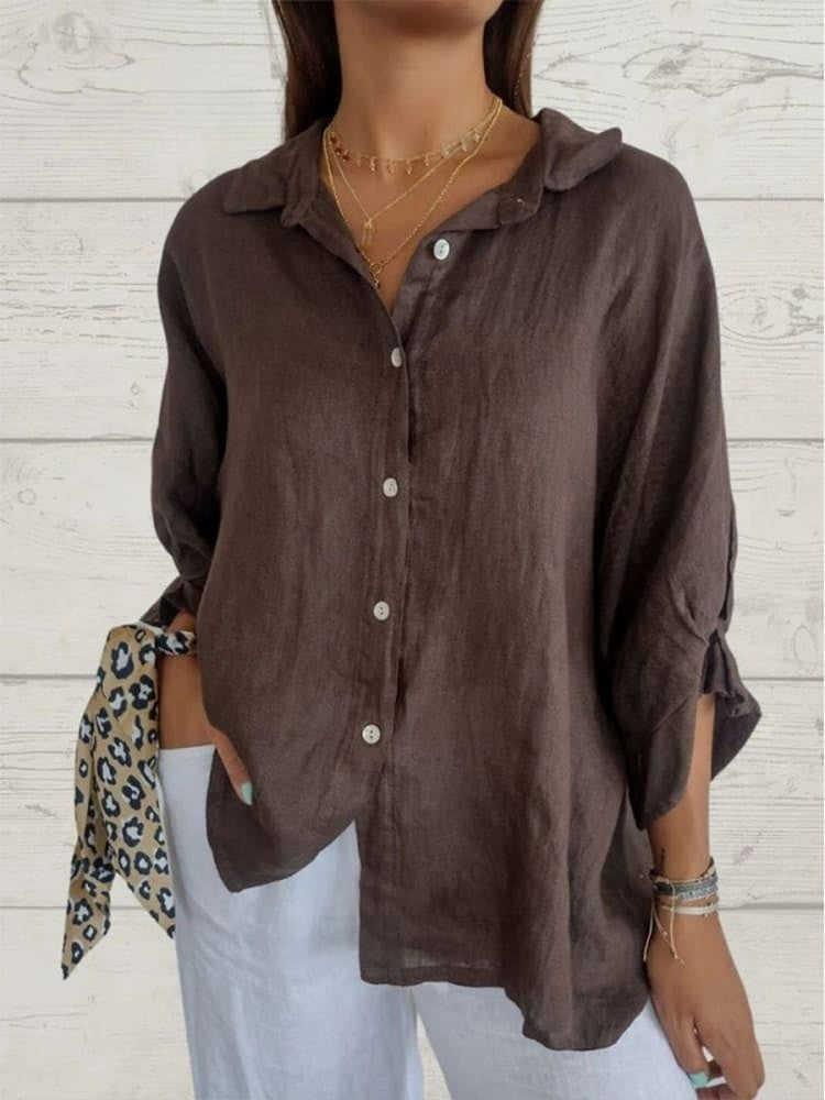 Women's lightweight cotton blend shirt relaxed fit classic collar button closure everyday casual style
