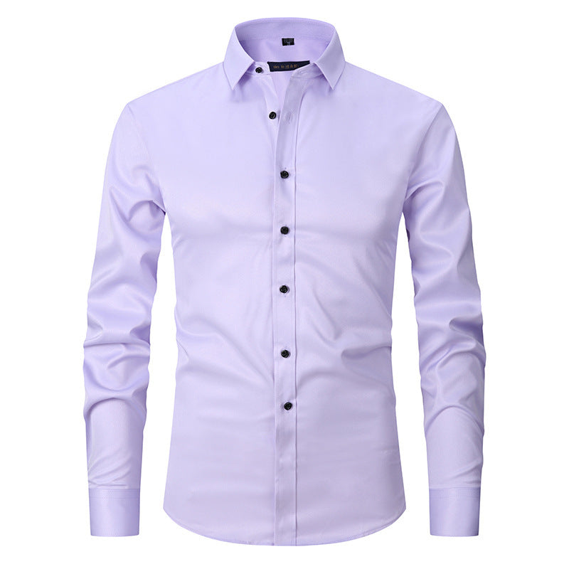 Men's slim fit long sleeve stretch shirt solid color polished versatile work to weekend style