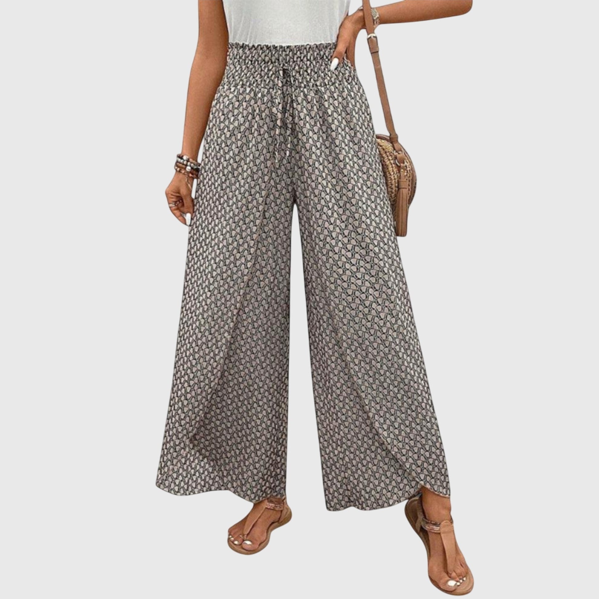 Women's wide leg pull-on pants bold all-over print relaxed flowing silhouette everyday comfort style