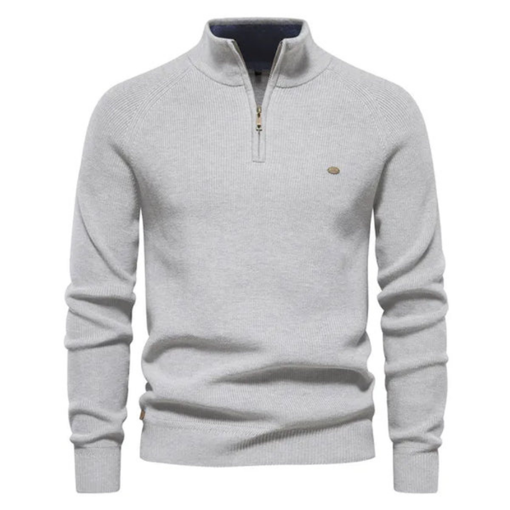 Men's cotton knit sweater in navy blue slim fit with breathable soft yarn and flattering silhouette
