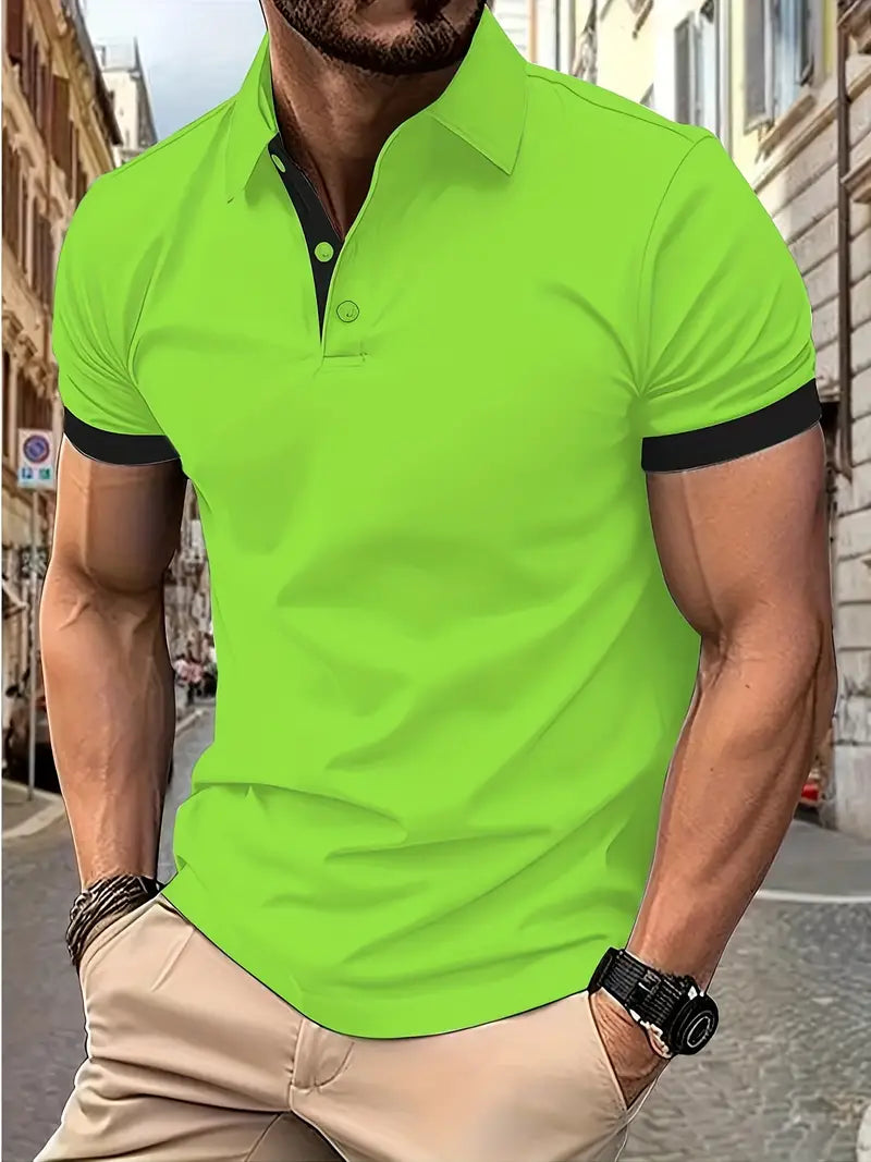 Men's two-tone colorblock casual shirt with relaxed fit and easy-care premium fabric for everyday wear
