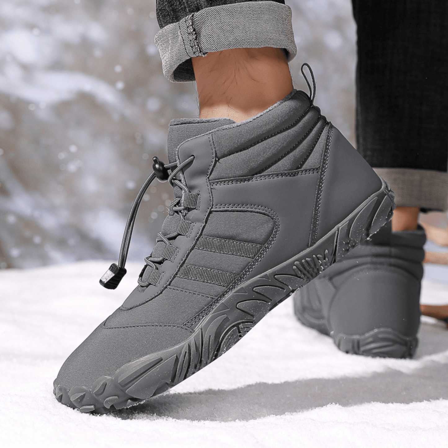 Waterproof unisex winter boots wide toe orthopedic arch support fleece-lined all-weather outdoor footwear