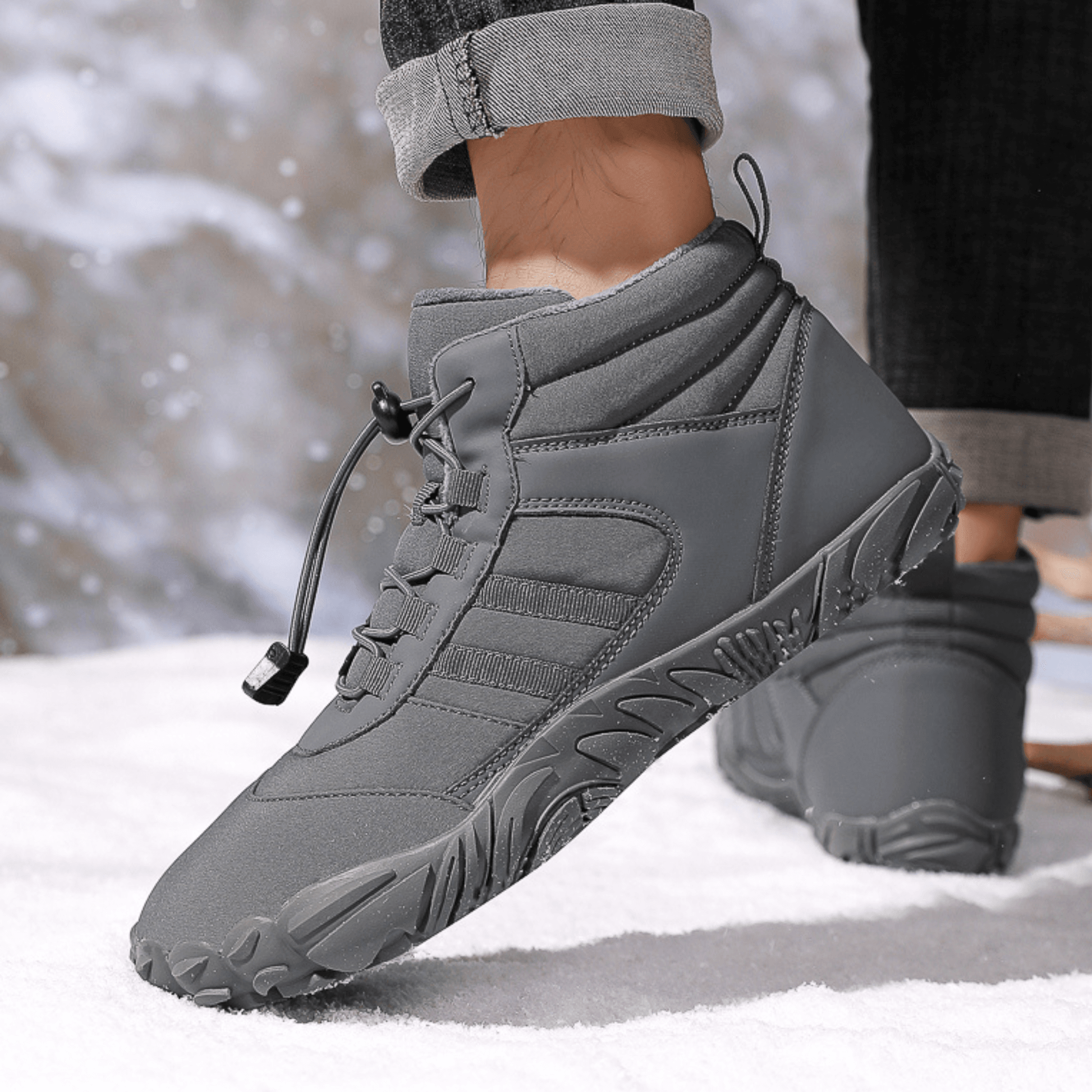 Waterproof unisex winter boots wide toe orthopedic arch support fleece-lined all-weather outdoor footwear