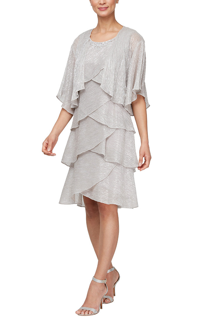 Elegant sleeveless sheath dress with coordinating jacket two-piece set for mother of the bride