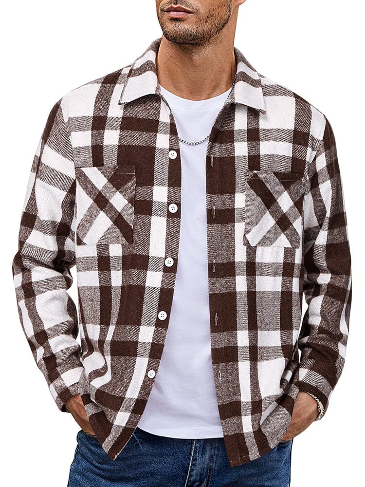 Men's relaxed-fit checked casual jacket with button front closure for everyday layering