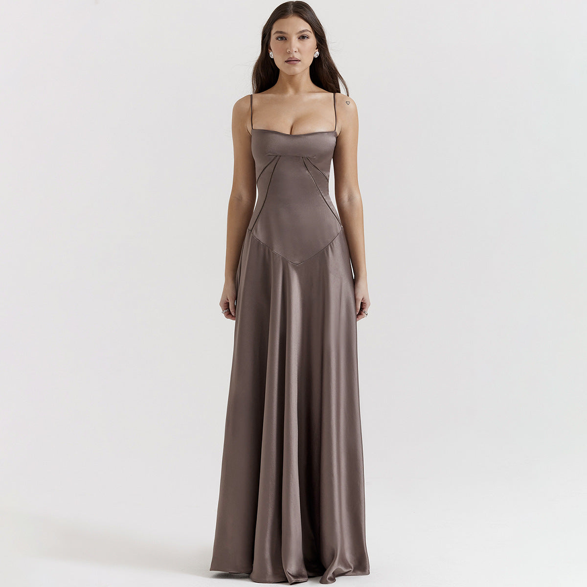 Selena satin maxi dress women elegant sheen flowing silhouette delicate straps spring wedding
