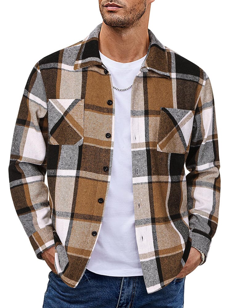 Men's relaxed-fit checked casual jacket with classic plaid pattern and button front closure